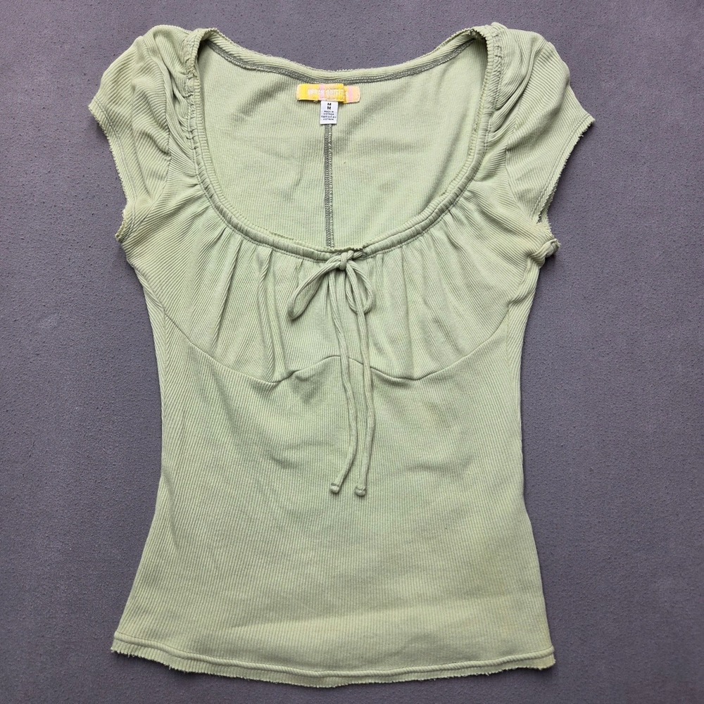Urban Outfitters Sage Green Ribbed Milkmaid Tie Front Top OB1744097 Size M